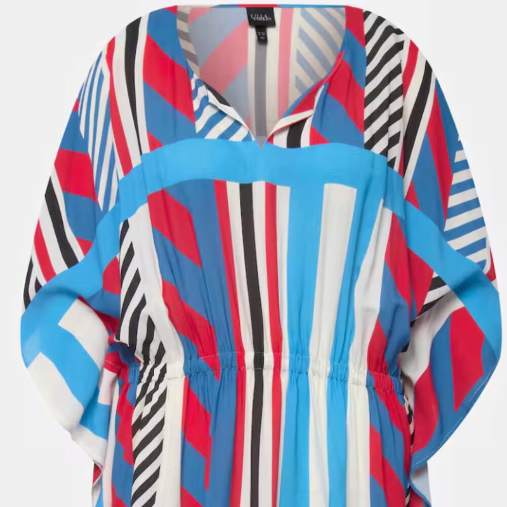 Clashing Stripes Flared 3/4 Sleeve Midi Dress